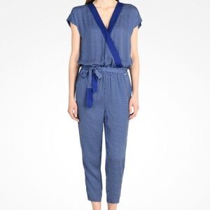 Armani Exchange Jumpsuit Blue Geometric Printed V Neck Short Sleeve Cap Size 0
